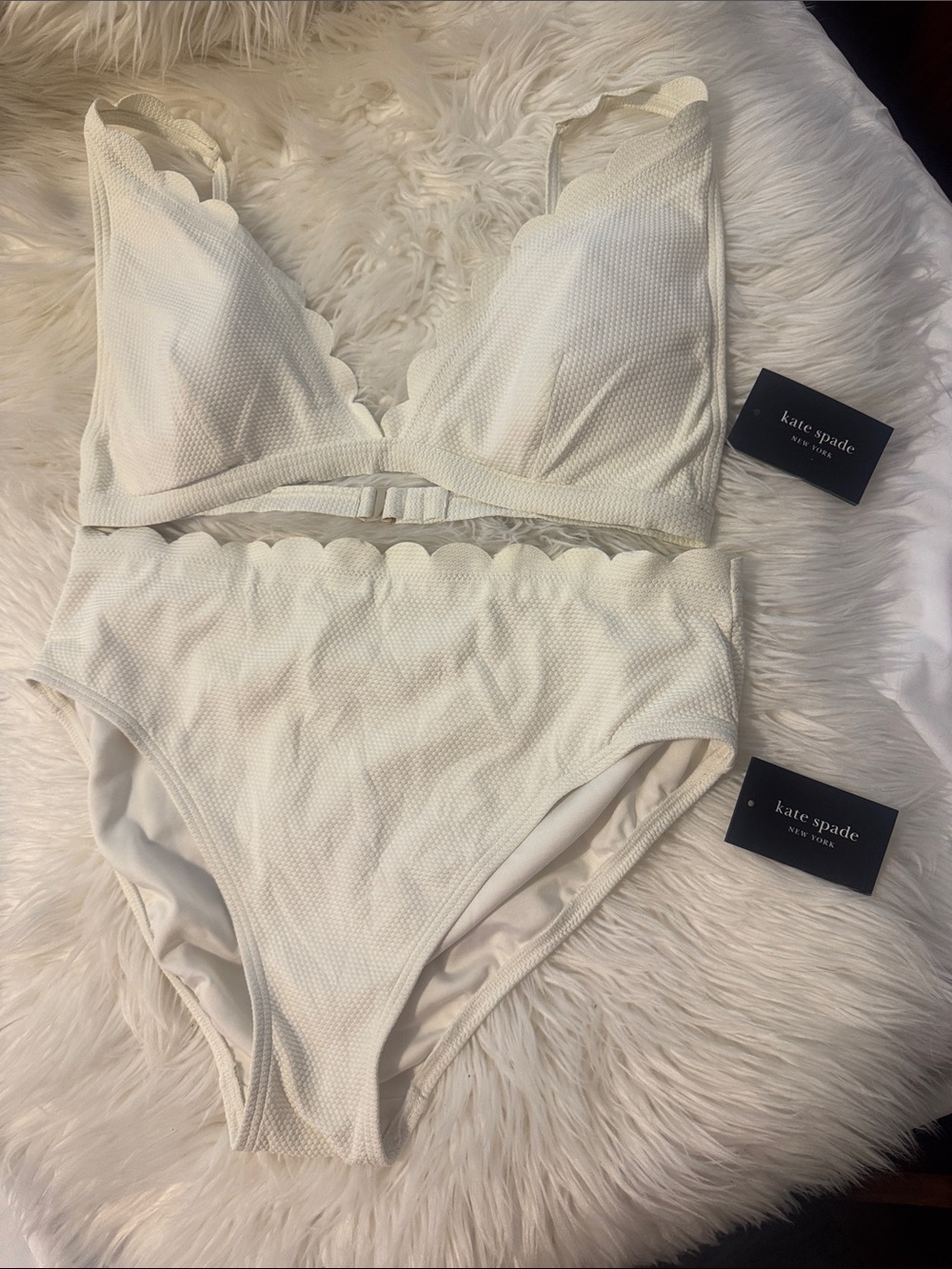kate spade Cream Scalloped Textured Bikini Set L
